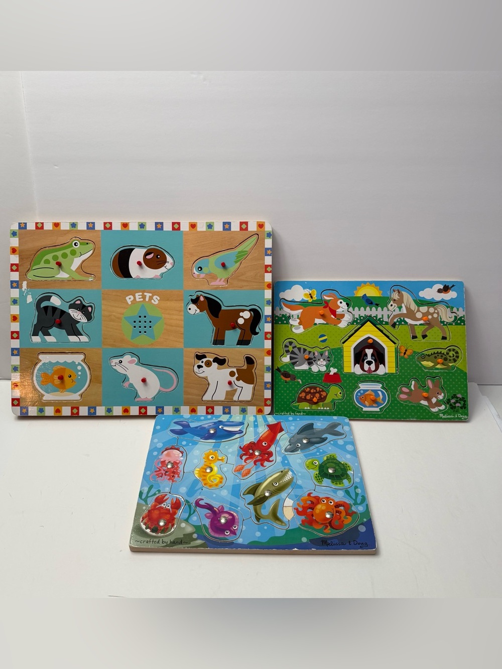 3 Melissa & Doug Circo Wooden Puzzle Lot 3 Pets Sound Magnetic Fishing Peg Toy